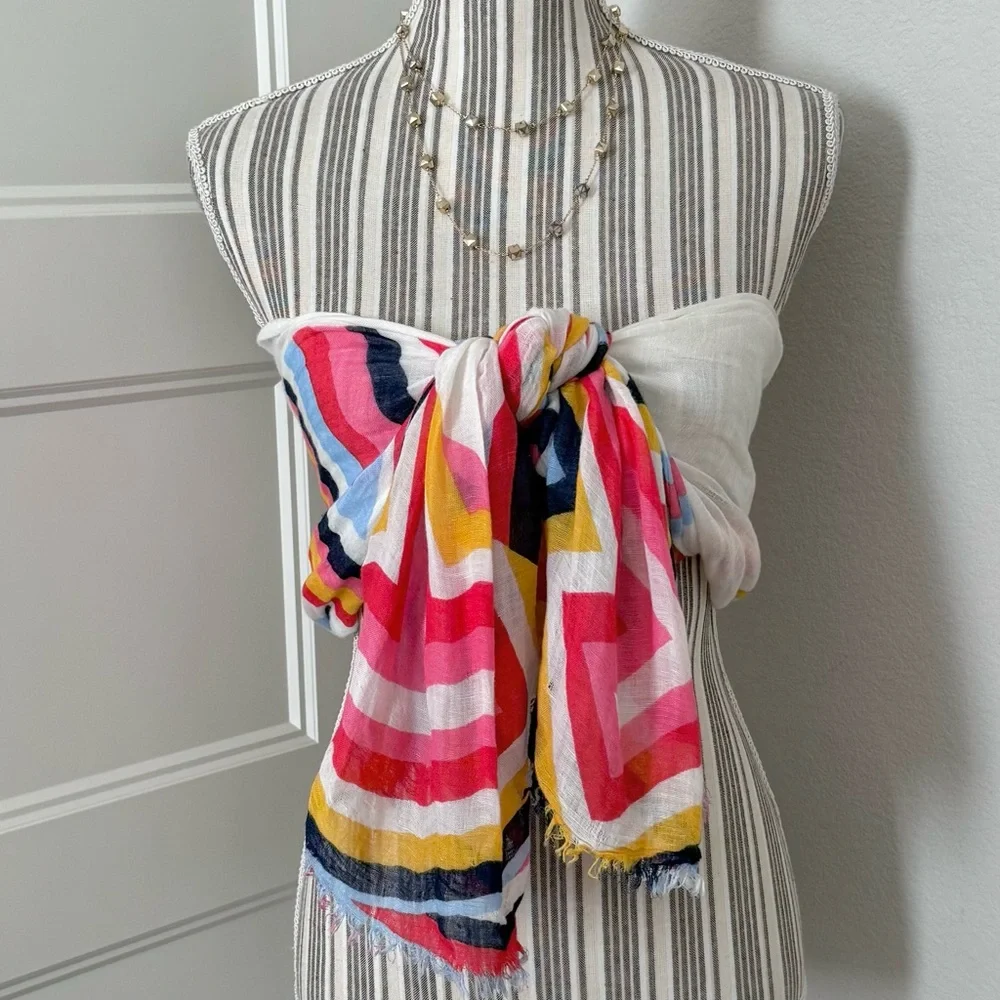 Tory Burch Colorful Geometric linen Scarf, 68” x 32”